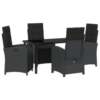 5-osaline aia söögikomplekt padjadega Must polü rattan,aiaklaud Must 140x80x73 cm karastatud klaas