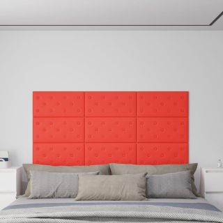 seinapaneelid 12 tk, punane, 60 x 30 cm, kunstnahk, 2,16 m²