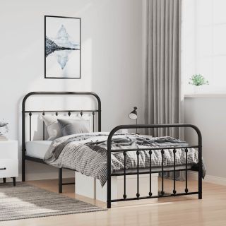 металлический каркас кровати с изголовьем и изножьем, черный, 100 x 190 см