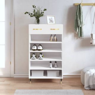 jalatsikapp, kõrgläikega valge, 60 x 35 x 105 cm, tehispuit
