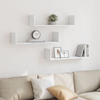 настенные полки 3 шт., белые, 80x18x18 см, искусственное дерево