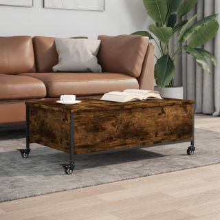ratastega kohvilaud, suitsutatud tamm, 91x55x34 cm, tehispuit