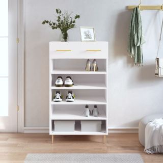 jalatsikapp, kõrgläikega valge, 60 x 35 x 105 cm, tehispuit