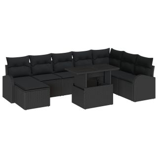 9-osaline aiavoodi komplekt padjadega must polü rattan,2-istekoha aiavoodi hoiuruumi&padjad must polü rattan