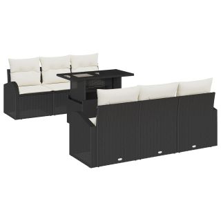 7-osaline aia diivanikomplekt patjadega must polü rattan,2-kohta aia diivan koos hoiuruumiga ja patjadega must polü rattan