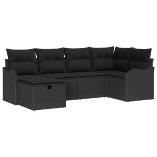 6-osaline Aedsofa komplekt padjatega Must Polürotang,2-kohaline Aedsofa padjatega Must Polürotang