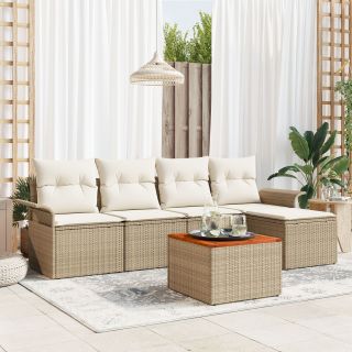 6 Tükise Aia Diivani Komplekt koos Padjadega Beež Polü Rattan Akaatsia