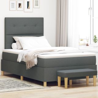 Kaste voodi madratsiga ja pingiga tumehall 120x190 cm kangas