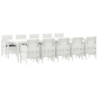 11-osaline aia söögikomplekt valges polürotangis,Aialaud Valge 150x100x73 cm Polürotang,Aiatoolid valges polürotangis 2 tk,Aiatoolid valges polürotangis 4 tk