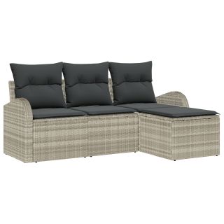 4-osaline aia diivanikomplekt padjaga helehall polü rattan,2-kohaline aia diivan ladustamise ja padjadega helehall polü rattan