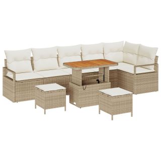 9-osaline Aiamööbli komplekt Padjadega Beež Polü Rattan Akaatsia,2-kohaline Aiamööbel Padjadega Beež Polü Rattan,3-osaline Aia Einestamise komplekt Padjadega Beež Polü Rattan Akaatsia