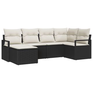 6-osaline aediivanikomplekt patjadega, must polü rattan,2-kohaline aediivan koos hoiuruumi ja patjadega, must polü rattan