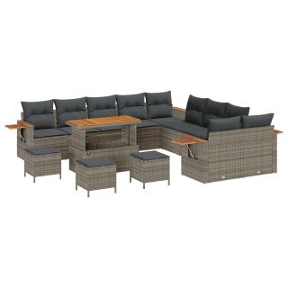 14-osaline Aia Diivanikomplekt padjadega Hall Polü Rattan Akaatsia,4-osaline Aia Söögikomplekt padjadega Hall Polü Rattan Akaatsia