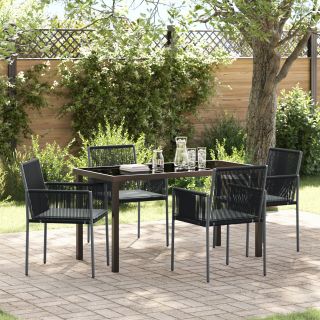 5-osaline aia söögilaudade komplekt padjadega must polü rattan