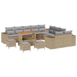14-osaline aiamööbli komplekt padjaga, tumebeež, polü rotang, akatsia,4-osaline aiamööbli söögikomplekt padjaga, tumebeež, polü rotang, akatsia