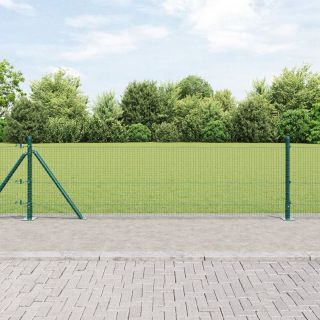 Keevitatud Traat Piire koos 7 Flangeeritud Postiga Roheline 0.4x10 m Teras