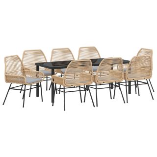 9-osaline Aia Söögikomplekt Padjadega Pruun Polü Rattan