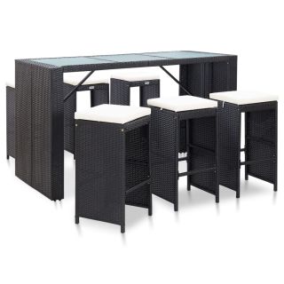 7-osaline aiabaari komplekt patjadega, polürotang, must