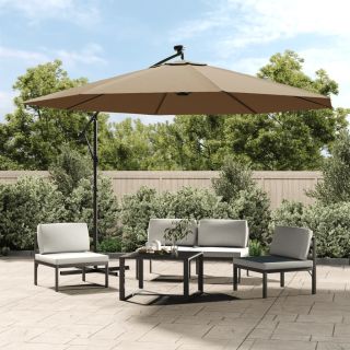 konsooldisainiga päikesevari LED, metallpost, 350 cm pruunikas