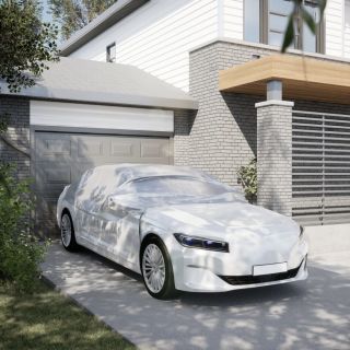 Чехол на половину автомобиля с крючками серебристый M