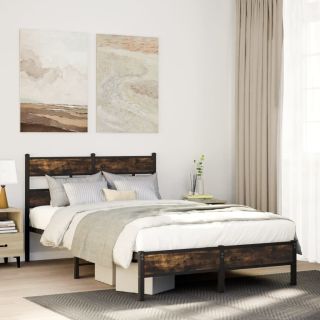 peatsiga voodiraam ilma madratsita suitsutatud tamm 120x200 cm