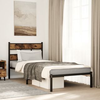 metallist voodiraam ilma madratsita suitsutatud tamm 100x200 cm