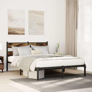 metallist voodiraam ilma madratsita suitsutatud tamm 140x190 cm