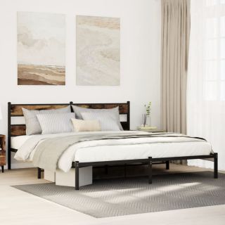 metallist voodiraam ilma madratsita suitsutatud tamm 180x200 cm