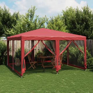 палатка для вечеринок с 8 сетчатыми боковыми стенками, красная, 4x4 м HDPE