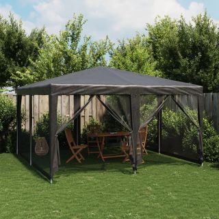 палатка для вечеринок с 8 сетчатыми боковыми стенками, антрацит, 4x4 м HDPE