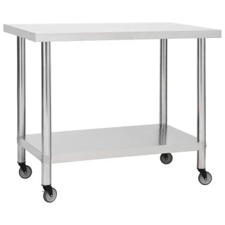 köögi töölaud ratastega, 100x45x85 cm, roostevaba teras