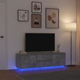 Тумба под телевизор со светодиодной подсветкой, бетонно-серый, 160,5x41x50 см