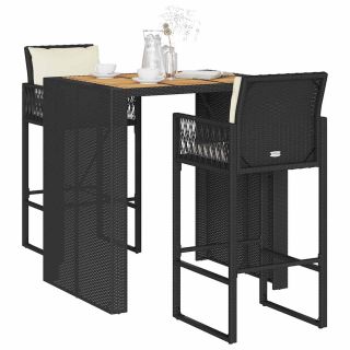 3-osaline aiatangide komplekt patjadega Black Poly Rattan