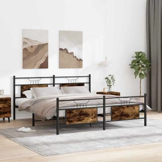 metallist voodiraam ilma madratsita suitsutatud tamm 160x200 cm