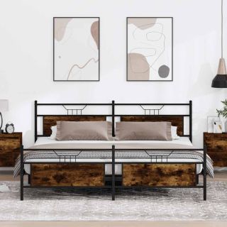 metallist voodiraam ilma madratsita suitsutatud tamm 193x203 cm