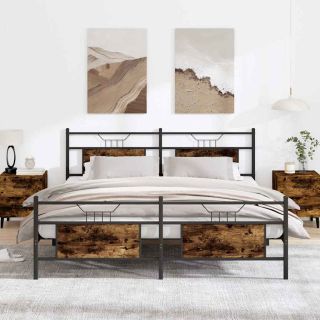 metallist voodiraam ilma madratsita suitsutatud tamm 183x213 cm