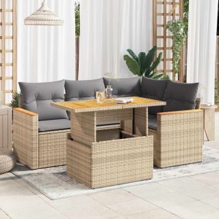 5-osaline aiadiivani komplekt patjadega, beež, rotang/akaatsia
