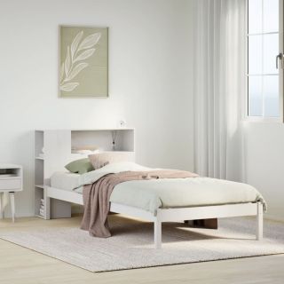 riiuliga voodiraam ilma madratsita, valge, 100x200cm, männipuit