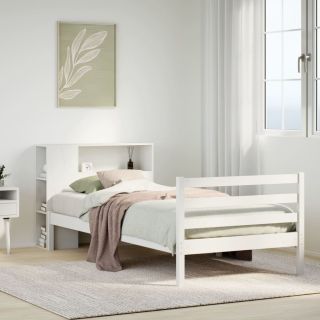 riiuliga voodiraam ilma madratsita, valge, 90x200 cm, männipuit