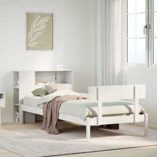 riiuliga voodiraam ilma madratsita, valge, 100x200cm, männipuit