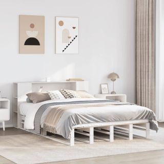 riiuliga voodiraam ilma madratsita, valge, 120x200cm, puit