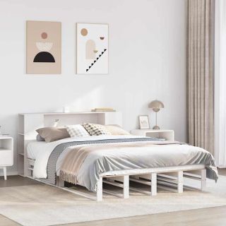 riiuliga voodiraam ilma madratsita, valge, 150x200cm, puit