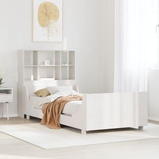 riiuliga voodiraam ilma madratsita, valge, 90x190 cm, puit