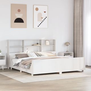 riiuliga voodiraam ilma madratsita, valge, 200x200cm, puit