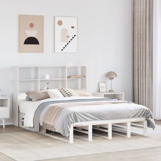 riiuliga voodiraam ilma madratsita, valge, 120x190cm, puit