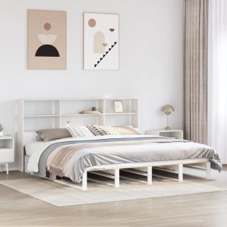 riiuliga voodiraam ilma madratsita, valge, 200x200cm, puit