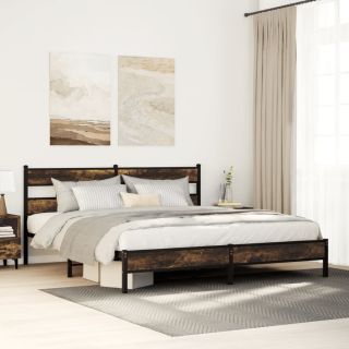 metallist voodiraam ilma madratsita suitsutatud tamm 193x203 cm