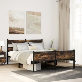 metallist voodiraam ilma madratsita suitsutatud tamm 160x200 cm