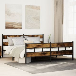 metallist voodiraam ilma madratsita suitsutatud tamm 180x200 cm