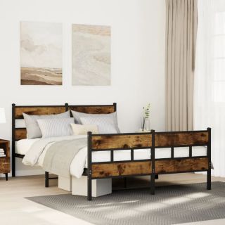 metallist voodiraam ilma madratsita suitsutatud tamm 150x200 cm